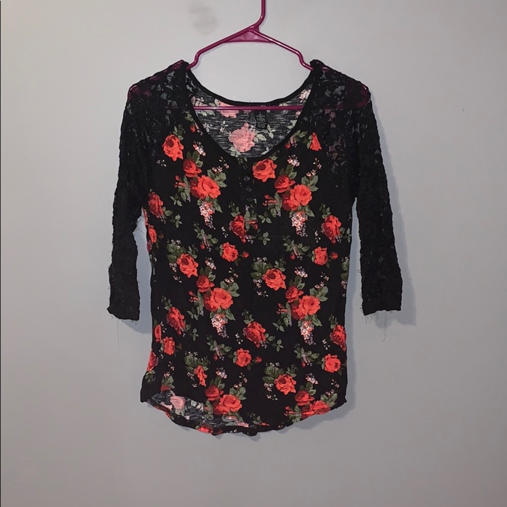 Black and red floral half sleeve